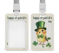Jubonexis Cute Happy Bird Wearing Green Leprechaun Top Hat ID Badge Holder Retractable Clip Card Holder Card Protector Name Badge Name Tag for Work Office Doctor Nurse