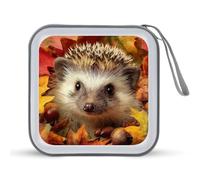 Jubonexis Cute Hedgehog Autumn Leaves CD Case DVD Storage Case Portable for Car Home Travel