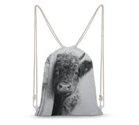 Jubonexis Cute Highland Bull Peeking Black And White Drawstring Backpack Canvas String Bag Lightweight Sports Gym Bag for Men Women
