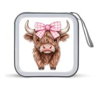 Jubonexis Cute Highland Bull with Pink Bow CD Case DVD Storage Case Portable for Car Home Travel