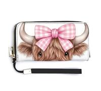 Jubonexis Cute Highland Bull with Pink Bow PU Leather Clutch Long Bifold Wallet, Coin Purse Credit Pass Case, Durable Card-Holder Money Storage for Women Men