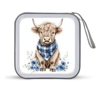 Jubonexis Cute Highland Cow and Blue Flowers CD Case DVD Storage Case Portable