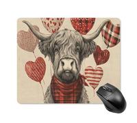 Jubonexis Cute Highland Cow And Heart Balloons Mouse Pad, Small Office Computer Mouse Pads for Desk Laptop with Non-Slip Rubber Base Mouse Mat, Gaming Mouse Pads
