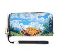 Jubonexis Cute Highland Cow in A Flower Field PU Leather Clutch Long Bifold Wallet, Coin Purse Credit Pass Case, Durable Card-Holder Money Storage for Women Men