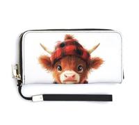 Jubonexis Cute Highland Cow PU Leather Clutch Long Bifold Wallet, Coin Purse Credit Pass Case, Durable Card-Holder Money Storage for Women Men
