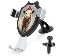 Jubonexis Cute Highland Cow Wearing Christmas Hat Car Phone Holder Mount Triangle Clip Base Air Vent Cell Phone Car Mount Automotive Accessories for 4-6 Inches Cell Smartphones