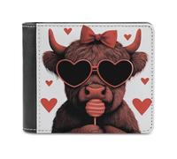 Jubonexis Cute Highland Cow with Heart Glasses Bow Soft PU Leather Bifold Wallet, Coin Purse Credit Pass Case, Durable Card-Holder Slim Billfold for Men Woman Money Storage