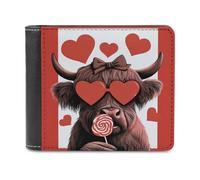 Jubonexis Cute Highland Cow with Heart-Shaped Glasses Soft PU Leather Bifold Wallet, Coin Purse Credit Pass Case, Durable Card-Holder Slim Billfold for Men Woman Money Storage