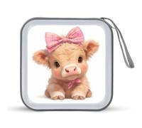 Jubonexis Cute Highland Cow with Pink Bow CD Case DVD Storage Case Portable