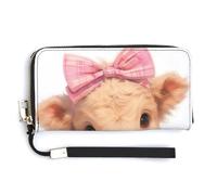 Jubonexis Cute Highland Cow with Pink Bow PU Leather Clutch Long Bifold Wallet, Coin Purse Credit Pass Case, Durable Card-Holder Money Storage for Women Men