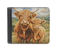Jubonexis Cute Highland Cows Soft PU Leather Bifold Wallet, Coin Purse Credit Pass Case, Durable Card-Holder Slim Billfold for Men Woman Money Storage