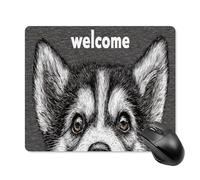 Jubonexis Cute Husky Face Welcome Mouse Pad, Small Office Computer Mouse Pads for Desk Laptop with Non-Slip Rubber Base Mouse Mat, Gaming Mouse Pads