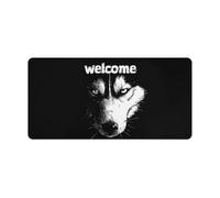 Jubonexis Cute Husky Face with Text Welcome Laptop Desk Pads 60x30cm Keyboard Gaming Desk Mat Non-Slip Stitched Edge Desk Mat for Work, Game, Office, Home
