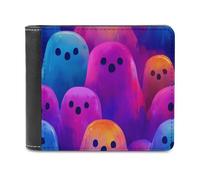 Jubonexis Cute Iridescent Ghosts Soft PU Leather Bifold Wallet, Coin Purse Credit Pass Case, Durable Card-Holder Slim Billfold for Men Woman Money Storage
