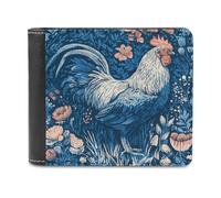 Jubonexis Cute Linocut Rooster Soft PU Leather Bifold Wallet, Coin Purse Credit Pass Case, Durable Card-Holder Slim Billfold for Men Woman Money Storage
