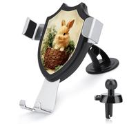 Jubonexis Cute Little Bunny in The Basket Green Plants Car Phone Holder Mount Triangle Clip Base Air Vent Cell Phone Car Mount Automotive Accessories for 4-6 Inches Cell Smartphones