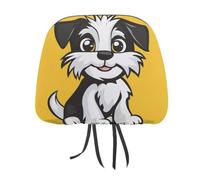 Jubonexis Cute Little Dog Cartoon on Yellow Printed Car Headrest Cover,2 Pieces, Elastic Comfort Head Rest Cover for Women Men, Universal Fits Most Cars Van SUV Truck, Car Interior Decor Accessories