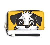 Jubonexis Cute Little Dog Cartoon on Yellow PU Leather Clutch Long Bifold Wallet, Coin Purse Credit Pass Case, Durable Card-Holder Money Storage for Women Men