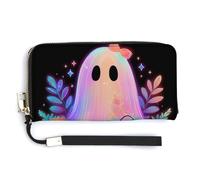 Jubonexis Cute Neon Psychedelic Holographic Ghost PU Leather Clutch Long Bifold Wallet, Coin Purse Credit Pass Case, Durable Card-Holder Money Storage for Women Men