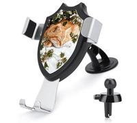 Jubonexis Cute Orange Cat Sleeping in The Snow Holly Mistletoe Car Phone Holder Mount Triangle Clip Base Air Vent Cell Phone Car Mount Automotive Accessories for 4-6 Inches Cell Smartphones