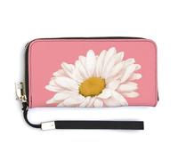 Jubonexis Cute Oversized White Daisy Just Bloom PU Leather Clutch Long Bifold Wallet, Coin Purse Credit Pass Case, Durable Card-Holder Money Storage for Women Men