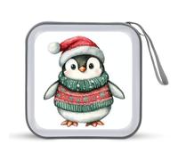 Jubonexis Cute Penguin with Red Green Christmas Sweater CD Case DVD Storage Case Portable for Car Home Travel