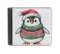 Jubonexis Cute Penguin with Red Green Christmas Sweater Soft PU Leather Bifold Wallet, Coin Purse Credit Pass Case, Durable Card-Holder Slim Billfold for Men Woman Money Storage