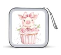 Jubonexis Cute Pig Cupcake Pink Ribbon Flowers CD Case DVD Storage Case Portable for Car Home Travel