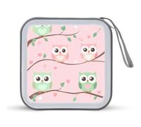 Jubonexis Cute Pink and Green Owls CD Case DVD Storage Case Portable for Car Home Travel