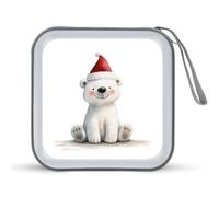 Jubonexis Cute Polar Bear Santa Hat CD Case DVD Storage Case Portable for Car Home Travel