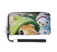 Jubonexis Cute Rabbit and Snowman PU Leather Clutch Long Bifold Wallet, Coin Purse Credit Pass Case, Durable Card-Holder Money Storage for Women Men