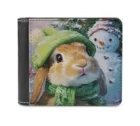 Jubonexis Cute Rabbit and Snowman Soft PU Leather Bifold Wallet, Coin Purse Credit Pass Case, Durable Card-Holder Slim Billfold for Men Woman Money Storage