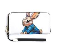 Jubonexis Cute Rabbit on Colorful Turtle PU Leather Clutch Long Bifold Wallet, Coin Purse Credit Pass Case, Durable Card-Holder Money Storage for Women Men
