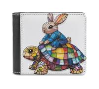 Jubonexis Cute Rabbit on Colorful Turtle Soft PU Leather Bifold Wallet, Coin Purse Credit Pass Case, Durable Card-Holder Slim Billfold for Men Woman Money Storage