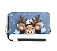 Jubonexis Cute Reindeer Breaking Through Wall PU Leather Clutch Long Bifold Wallet, Coin Purse Credit Pass Case, Durable Card-Holder Money Storage for Women Men