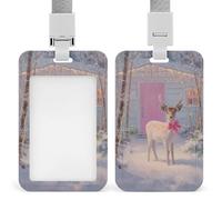 Jubonexis Cute Reindeer with Satin Red Bow White Cabin ID Badge Holder Retractable Clip Card Holder Card Protector Name Badge Name Tag for Work Office Doctor Nurse