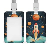 Jubonexis Cute Rocket Ship in The Space ID Badge Holder Retractable Clip Card Holder Card Protector Name Badge Name Tag for Work Office Doctor Nurse