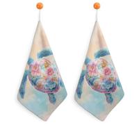 Jubonexis Cute Sea Turtle Watercolor Small Hand Towel with Hanging Loop 2 PCS Absorbent Soft Wash Cloth for Kitchen Bathroom