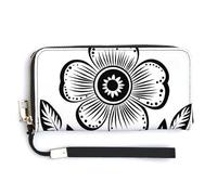 Jubonexis Cute Simple Flower Black and White PU Leather Clutch Long Bifold Wallet, Coin Purse Credit Pass Case, Durable Card-Holder Money Storage for Women Men