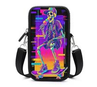 Jubonexis Cute Skeleton Riding Skateboard Neon Crossbody Mobile Phone Bag Smartphone Bag With Adjustable Strap