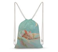 Jubonexis Cute Sleepy Bunny Drawstring Backpack Canvas String Bag Lightweight Sports Gym Bag for Men Women