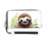 Jubonexis Cute Sloth Sitting on Green Grass Ground PU Leather Clutch Long Bifold Wallet, Coin Purse Credit Pass Case, Durable Card-Holder Money Storage for Women Men