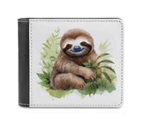 Jubonexis Cute Sloth Sitting on Green Grass Ground Soft PU Leather Bifold Wallet, Coin Purse Credit Pass Case, Durable Card-Holder Slim Billfold for Men Woman Money Storage