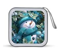 Jubonexis Cute Smiling Snowman Holly Leaves CD Case DVD Storage Case Portable for Car Home Travel