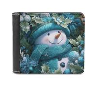 Jubonexis Cute Smiling Snowman Holly Leaves Soft PU Leather Bifold Wallet, Coin Purse Credit Pass Case, Durable Card-Holder Slim Billfold for Men Woman Money Storage