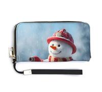 Jubonexis Cute Snowman Dressed As A Firefighter PU Leather Clutch Long Bifold Wallet, Coin Purse Credit Pass Case, Durable Card-Holder Money Storage for Women Men
