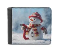 Jubonexis Cute Snowman Dressed As A Firefighter Soft PU Leather Bifold Wallet, Coin Purse Credit Pass Case, Durable Card-Holder Slim Billfold for Men Woman Money Storage