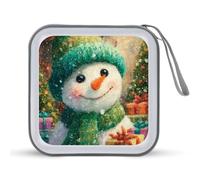 Jubonexis Cute Snowman Wearing Green Hat Scarf CD Case DVD Storage Case Portable