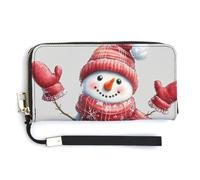 Jubonexis Cute Snowman Wearing Red Scarf PU Leather Clutch Long Bifold Wallet, Coin Purse Credit Pass Case, Durable Card-Holder Money Storage for Women Men