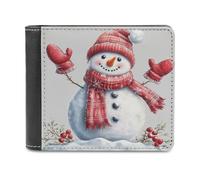 Jubonexis Cute Snowman Wearing Red Scarf Soft PU Leather Bifold Wallet, Coin Purse Credit Pass Case, Durable Card-Holder Slim Billfold for Men Woman Money Storage